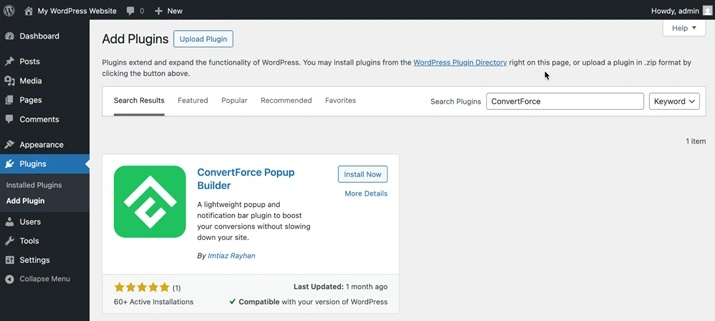 install convertforce popup plugin