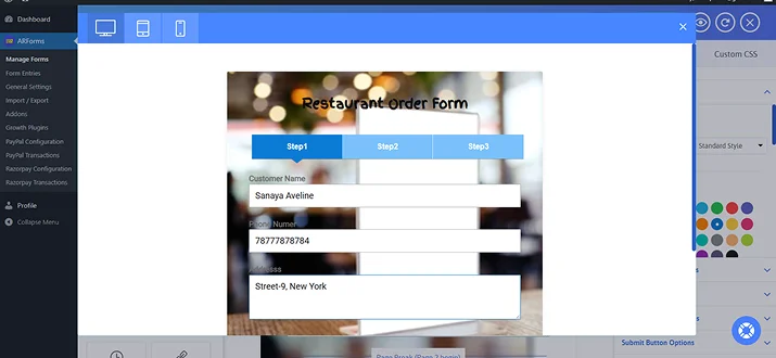 preview form of step 1