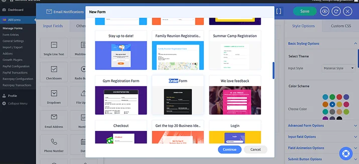 select forms template