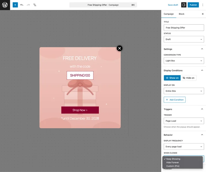 select one on when closed dropdown