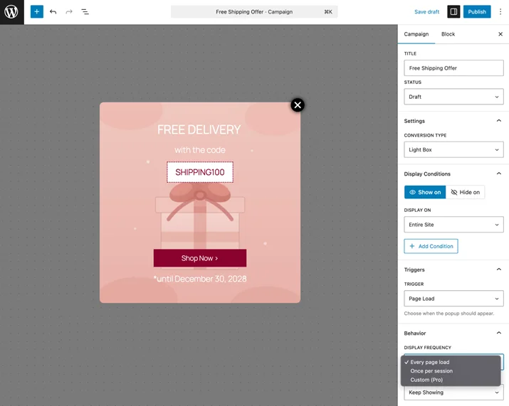 set popup display frequency