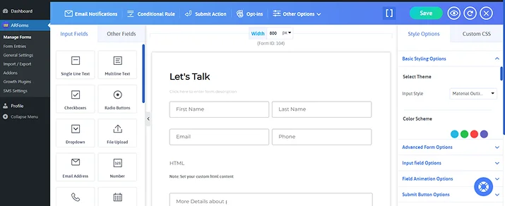 configure sms notifications in form