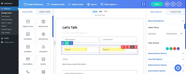 customize form