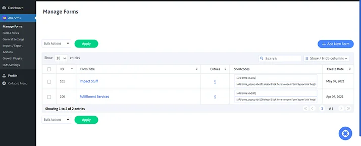 manage forms in arforms
