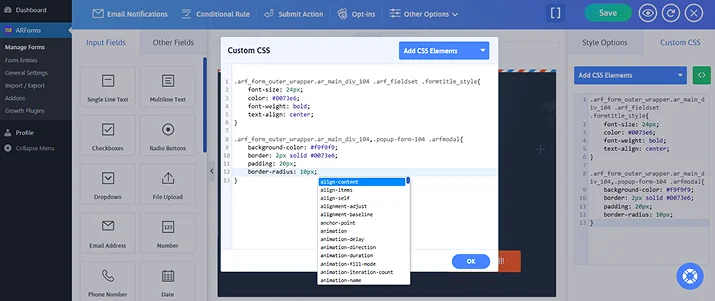 custom css popup