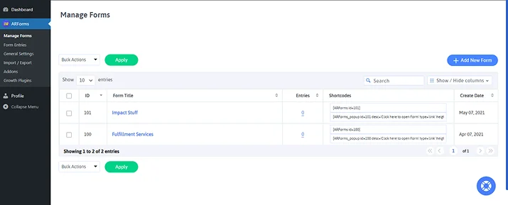 manage forms in arforms