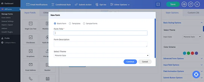 new form popup