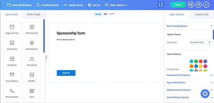 create sponsorship form