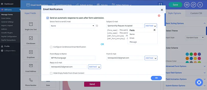 email notifications popup