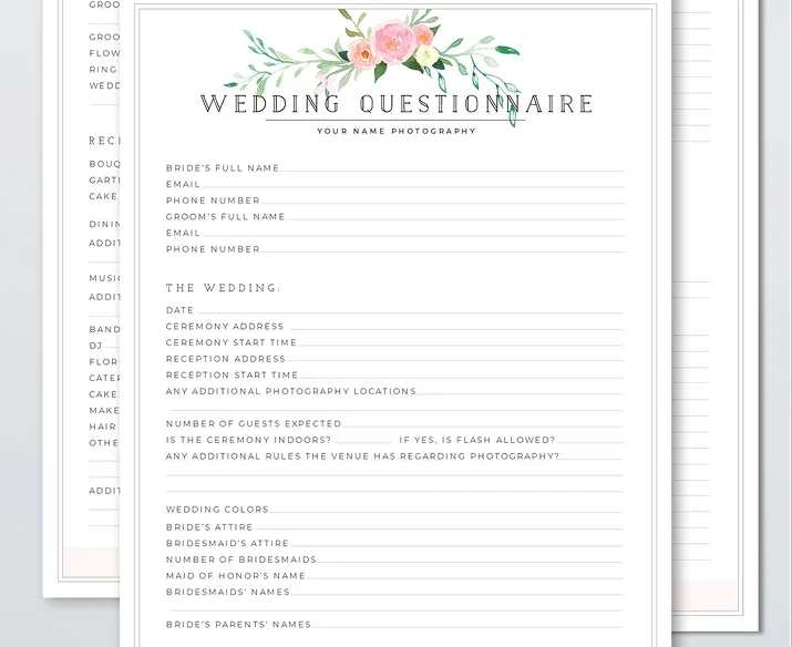 wedding photography questionnaire
