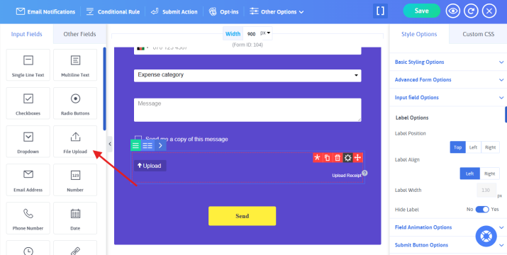 add a receipt upload field