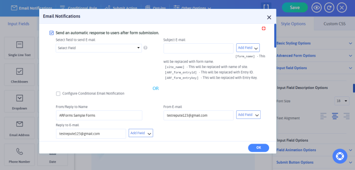 email notifications