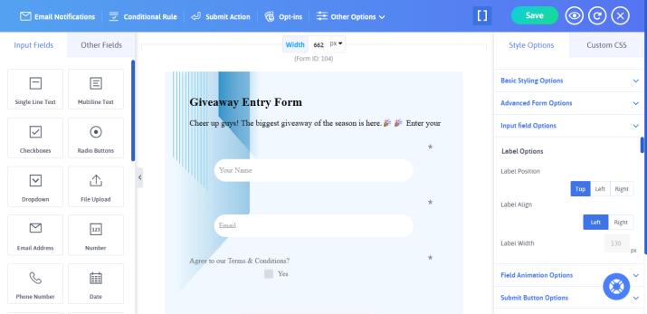 giveaway form design