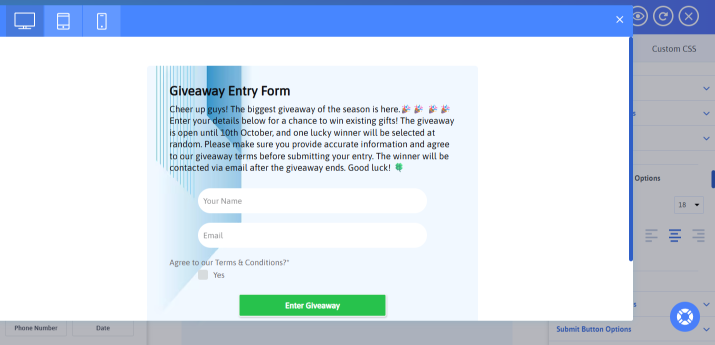 Online giveaway form