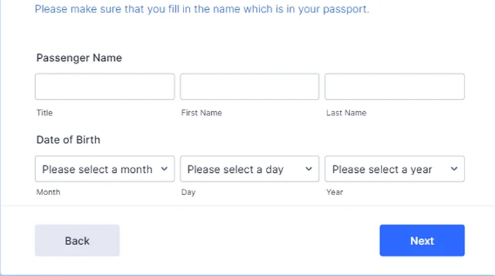 trip reservation form fields