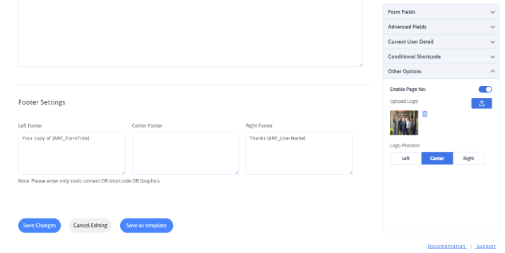 footer setting