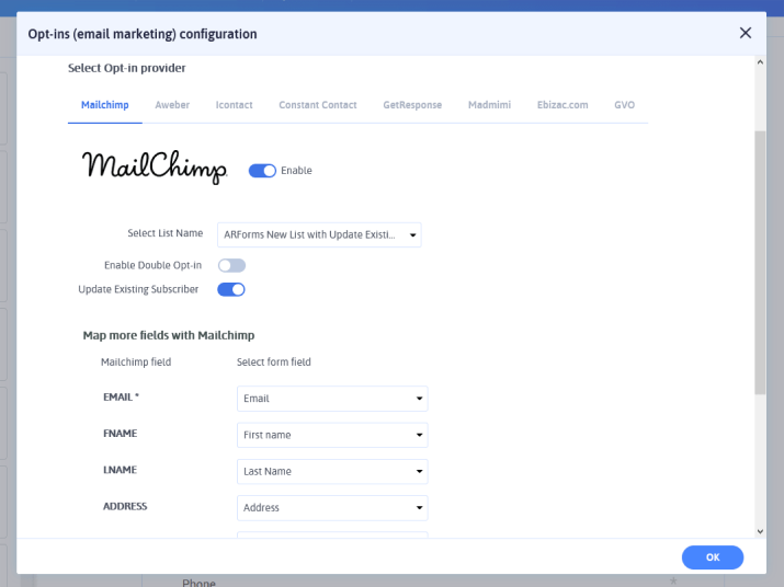 mailchimp fields