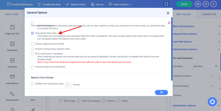 save partial form data